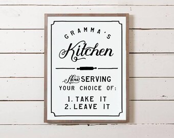 Gramma's Kitchen Sign | Southern Decor, Southern Saying, Dinner Choices Sign, Menu Sign, Funny Sign, Kitchen Sign, Southernism Sign,