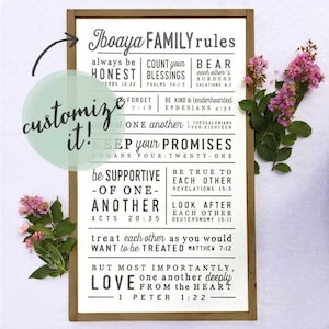 Custom Family Rules Sign, Family Name Sign, House Rules Sign, Bible Rules Sign, Farmhouse Rules Sign, Christian Rules Sign, Housewarming