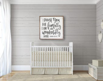 Nursery Wall Sign "Wonderfully Made" Lrg-Kids Wall Decor, Kids Room Art, Christian Sign, Fixer Upper Wall Decor, Bible Verse Sign, Farmhouse