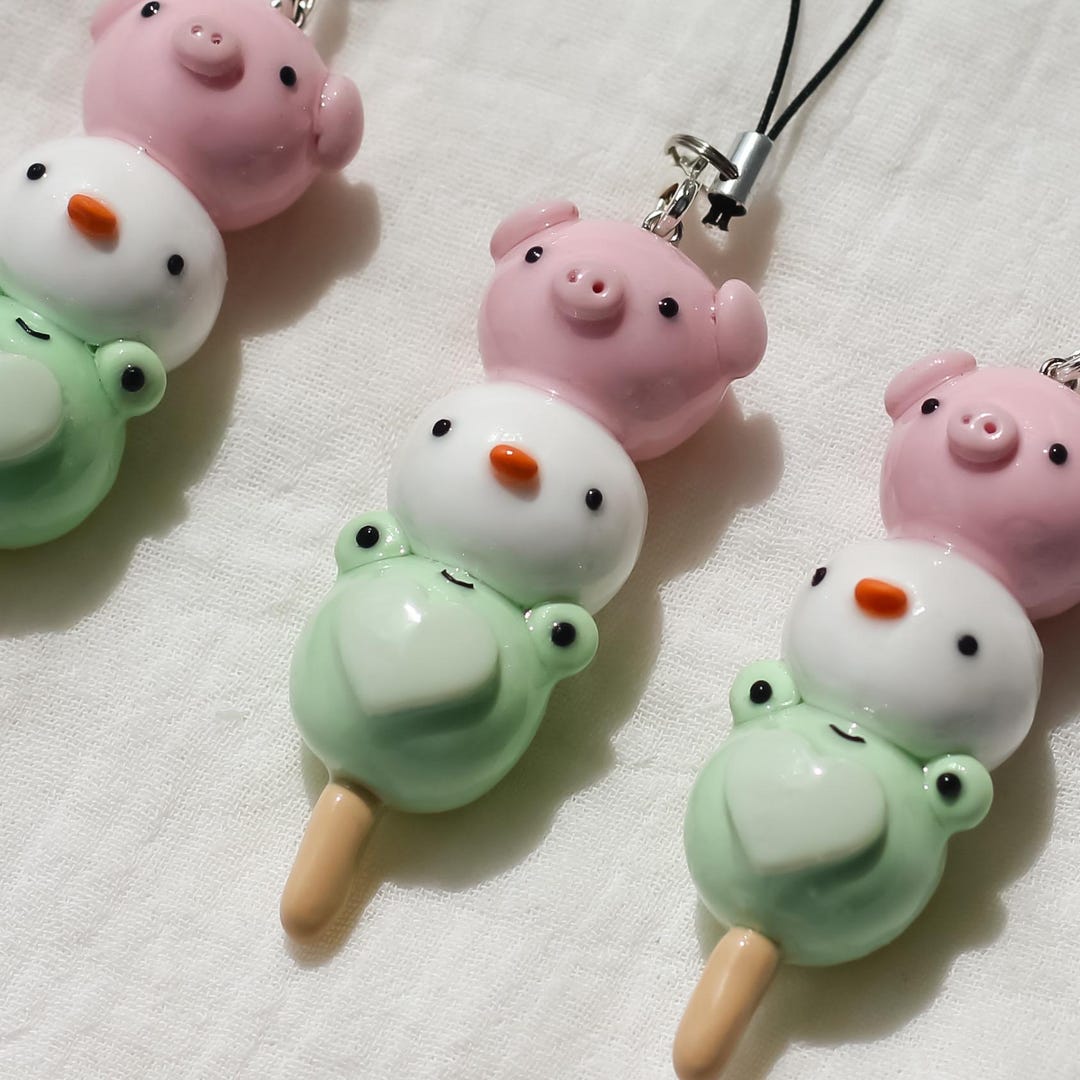 Kawaii Dango Charm: Handmade Clay Piggy, Frog, Duck Bag Charm - Etsy