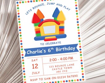 Editable Bounce Party Invitation Template, Colourful Bounce House Birthday Invite, Bouncy Castle Kids Party Invite, Digital Download