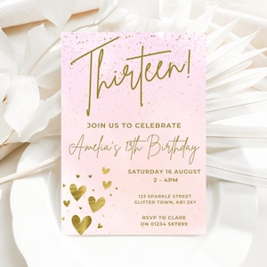 Editable 13th Birthday Invitation, Girls 13th Birthday Party Invite, Editable Canva Template, Custom Digital Download, Teen Birthday