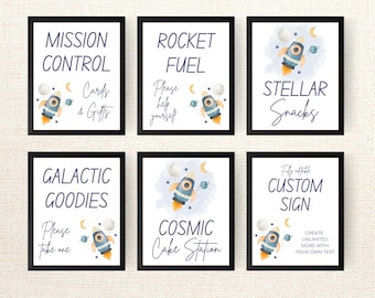Editable Outer Space Themed Kids Party Signs, Printable Party Decor, Outer Space Birthday Party Decorations, Canva Instant Download