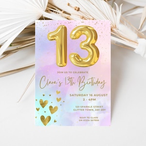 Editable 13th Birthday Invitation,  Editable Canva Template, Girls 13th Birthday Party Invite, Custom Digital Download, Teen Birthday