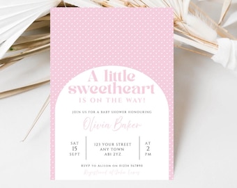 Pink Little Sweetheart Baby Shower Invitation, Editable Girls Baby Shower Invite, Pink Baby Sprinkle Invite, Canva Instant Download