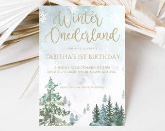 Winter ONEderland First Birthday Invitation, Christmas 1st Birthday Template, Winter Wonderland Party Invite, Digital Download