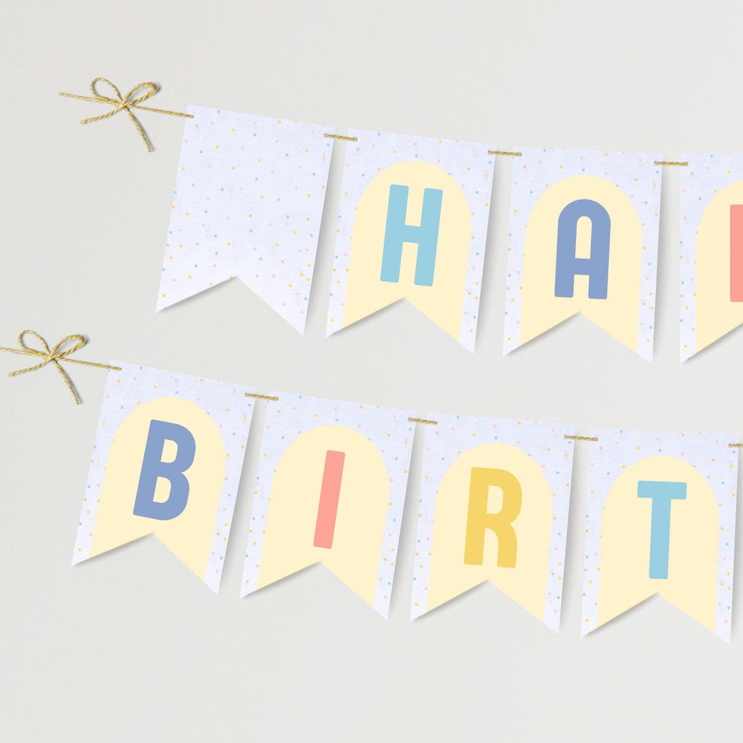 Editable Pastel Happy Birthday Banner Template, Printable Birthday