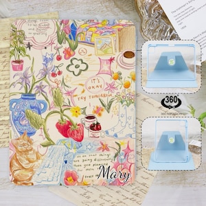 Color Pencil Illustration 360 swivel iPad Case Cover For 9.7"10.2"10.9"11"12.9",iPad Air 6 3 4 iPad Pro iPad 2022 2024 iPad mini 6 iPad 10th