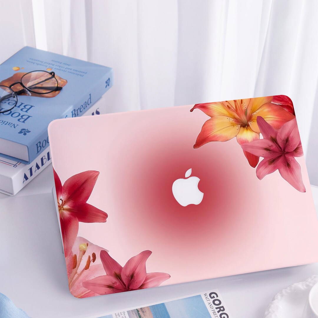 Pink Lily Floral Frame MacBook Case for New MacBook Pro 16,air 15 13 ...
