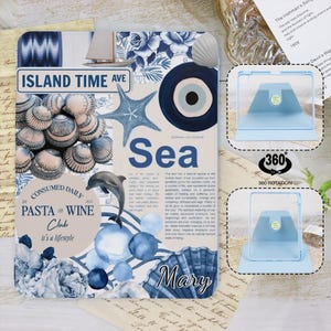 Cute Coastal SeaShell Aesthetic Scrapbook iPad Case with Pen Slot for iPad Pro 13 12 11, iPad Air 13", iPad Air 5 4, iPad 10 9,Collage Cover