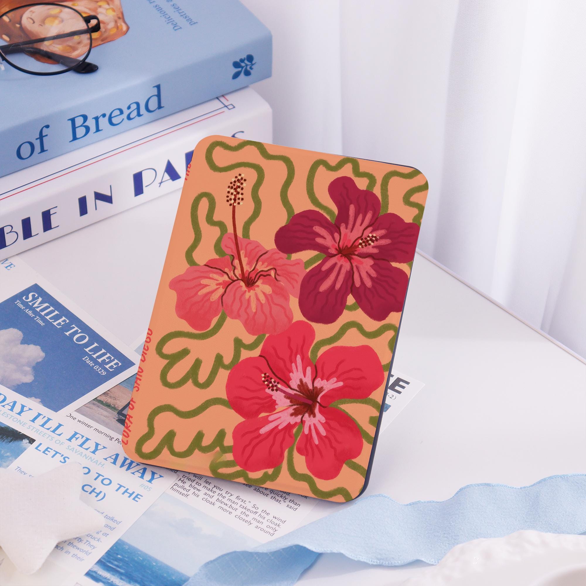 Tropical Hibiscus Design E-Reader Kindle Case for Bookish Gift for Book Lover BookTok & Bookstagram, PW 1/2/3/4 th, Scrapbook Colorsoft Case