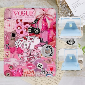 Stylish Scrapbook 360 swivel iPad Case Cover For 9.7"10.2"10.9"11"12.9",iPad Air 6 3 4 iPad Pro, iPad 2024 iPad mini 6 Pink Girly iPad 10th