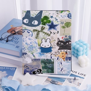 Custodia per iPad Collage Miffy Scrapbook per iPad Air 7/6 13"/11" iPad Air 7 6 5 iPad 10/9 2022, Graziosa custodia JIJI Stand per iPad Mini 7/6/5 con slot per penna