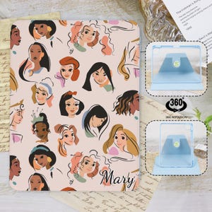 Funda giratoria de 360 grados con diseño de princesas para iPad de 9,7", 10,2", 10,9", 11" y 12,9", iPad Air 6, 3, 4, iPad Pro, iPad 2022, 2024, iPad mini 6, iPad 10.º