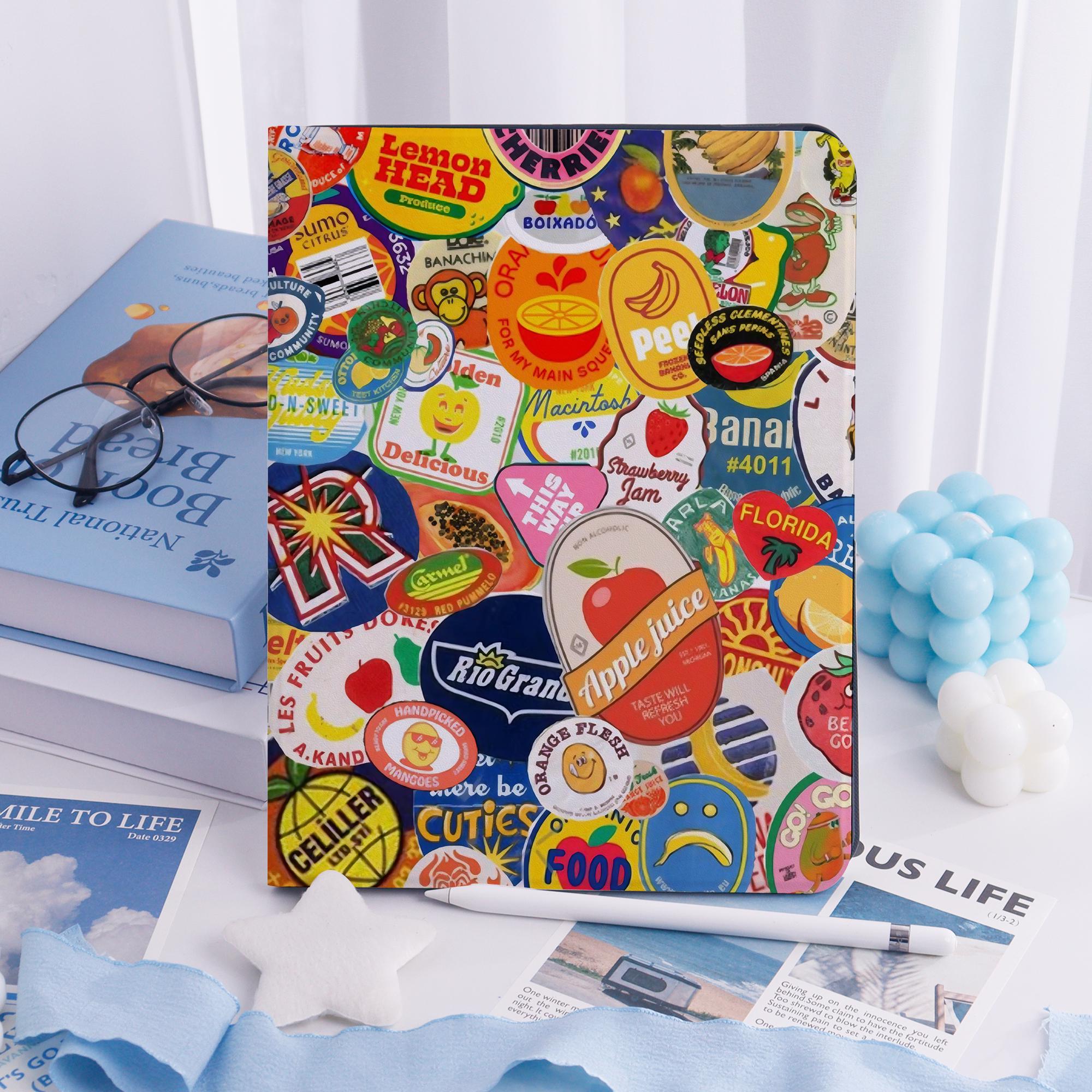 Label Scrapbook iPad Case for iPad Pro 13 12 11, iPad Air 7/6 13" iPad Air 5 4 iPad 10/9, Colorful Stand iPad Mini 6 Case with Pencil Holder