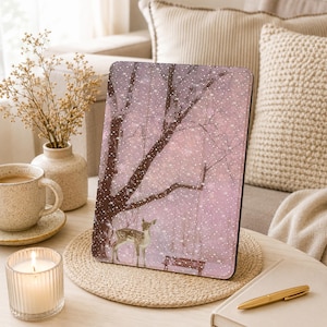 Pink Winter Snowy Deer iPad Case for iPad Pro13 12 11, iPad Air 7/6 13" iPad Air 5 4 iPad 11 10 2022 iPad Mini 6/5 Cover with Pen Slot