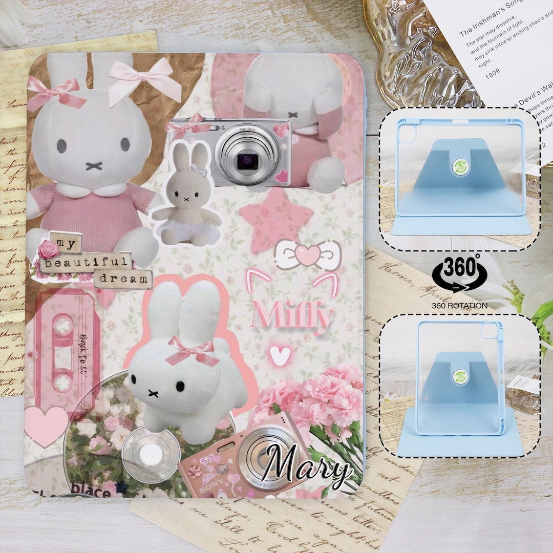 Pink Miffy Aesthetic Scrapbook iPad Case With Pen Slot for New
