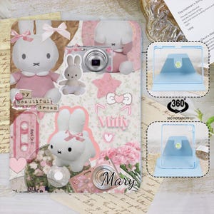 Pink Miffy Aesthetic Scrapbook iPad Case with Pen Slot for New iPad Pro 13 12 11 iPad Air 6/5/4 iPad 10/9 Collage Totoro iPad Mini 6/5 Cover