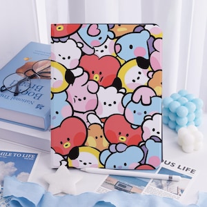 Cute BT21 TATA iPad Case for iPad Pro 13 12 11, iPad Air 7/6 13" iPad Air 5 4 iPad 11 10 2022 BTS RJ Stand iPad Mini 6/5 Cover with Pen Slot