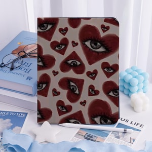 Eyes in Red Heart iPad Case for iPad Pro 13 12 11, iPad Air 7/6 13" iPad Air 7 iPad 10/9, Colorful Fish iPad Mini 6 Case with Pencil Holder