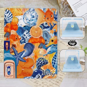 Cute Coastal Pattern Aesthetic Scrapbook iPad Case for iPad Pro 13 12 11, iPad Air 13", iPad Air 5 4, iPad 10 9, Collage Cover with Pen Slot