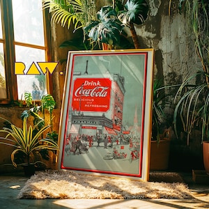 Kunstdruck im Stil der 50er Jahre für die Küche | Retro-Poster mit Soda-Brunnen-Motiv, Wanddeko im amerikanischen Diner-Stil, nostalgisches Schild im amerikanischen Stil, Werbegrafik aus der Mitte des 20. Jahrhunderts