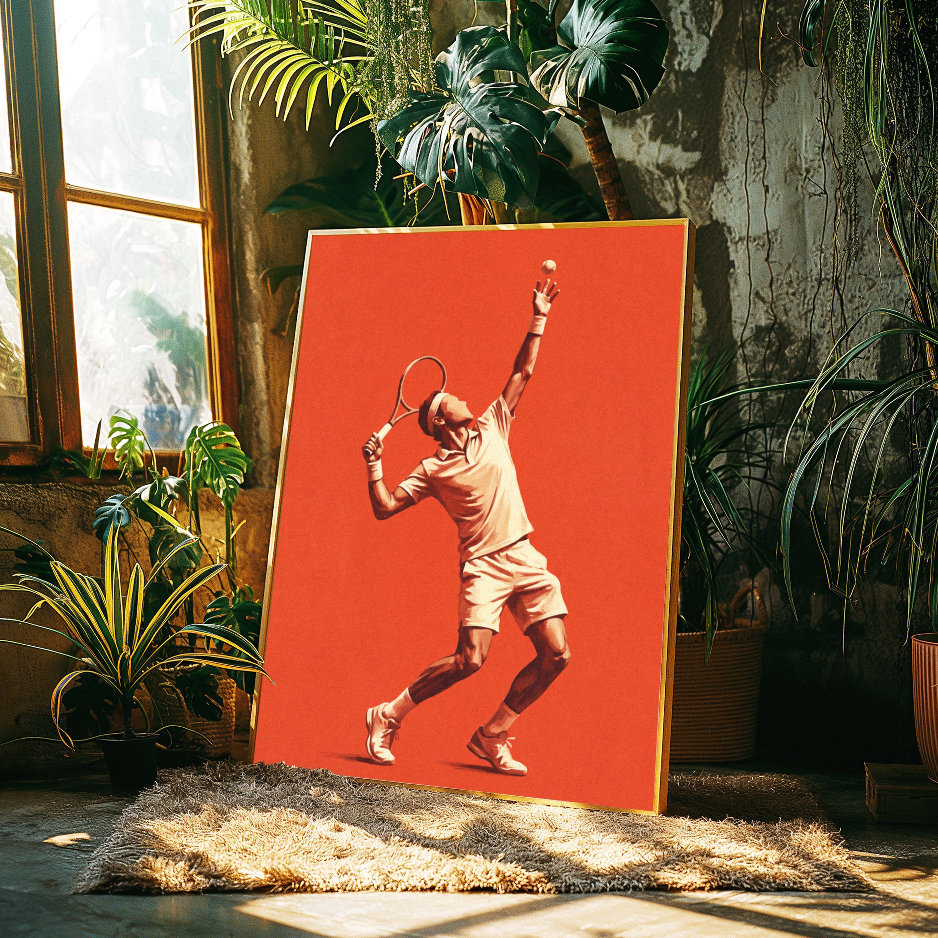 Vintage Tennis Art Print 1990 | Orange Clay Court Poster, Retro