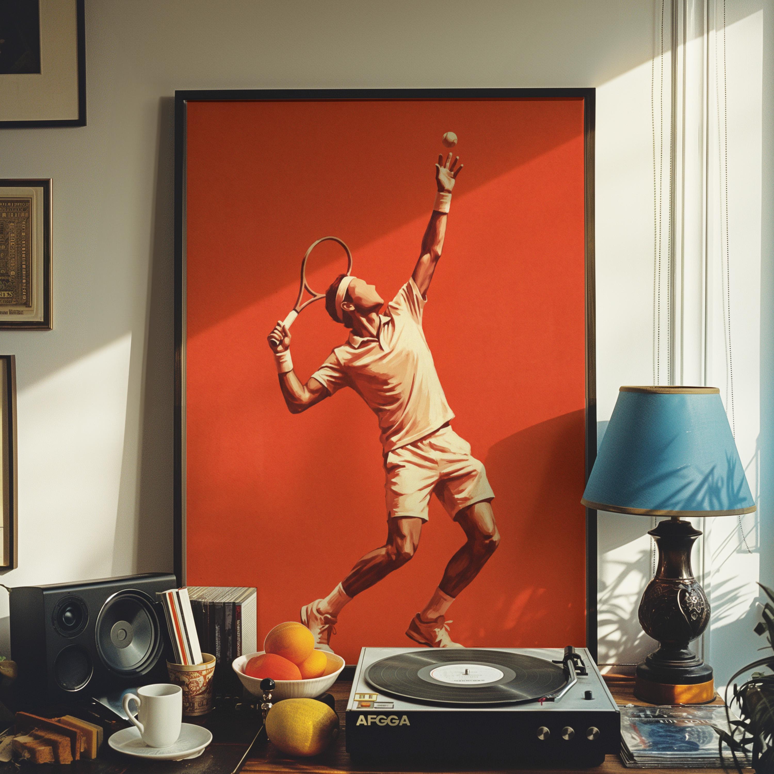 Vintage Tennis Art Print 1990 | Orange Clay Court Poster, Retro