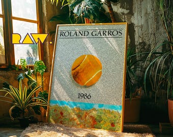 Roland Garros 1986 Tennis Poster Vintage French Art Print, Tennis Fan Decor, Iconic Sports Poster for Game Room or Man Cave, Tennis Gift