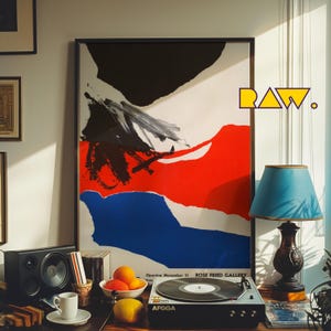 Cartel de arte abstracto vintage, impresión moderna de José Guerrero, reproducción de exposición de la década de 1960, regalo de decoración de arte de pared colorido de mediados de siglo