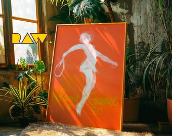 Roland Garros 1990 Tennis Art Print - Vintage Poster with Orange & White Artwork, French Open Memorabilia, Classic Tennis Fan Gift