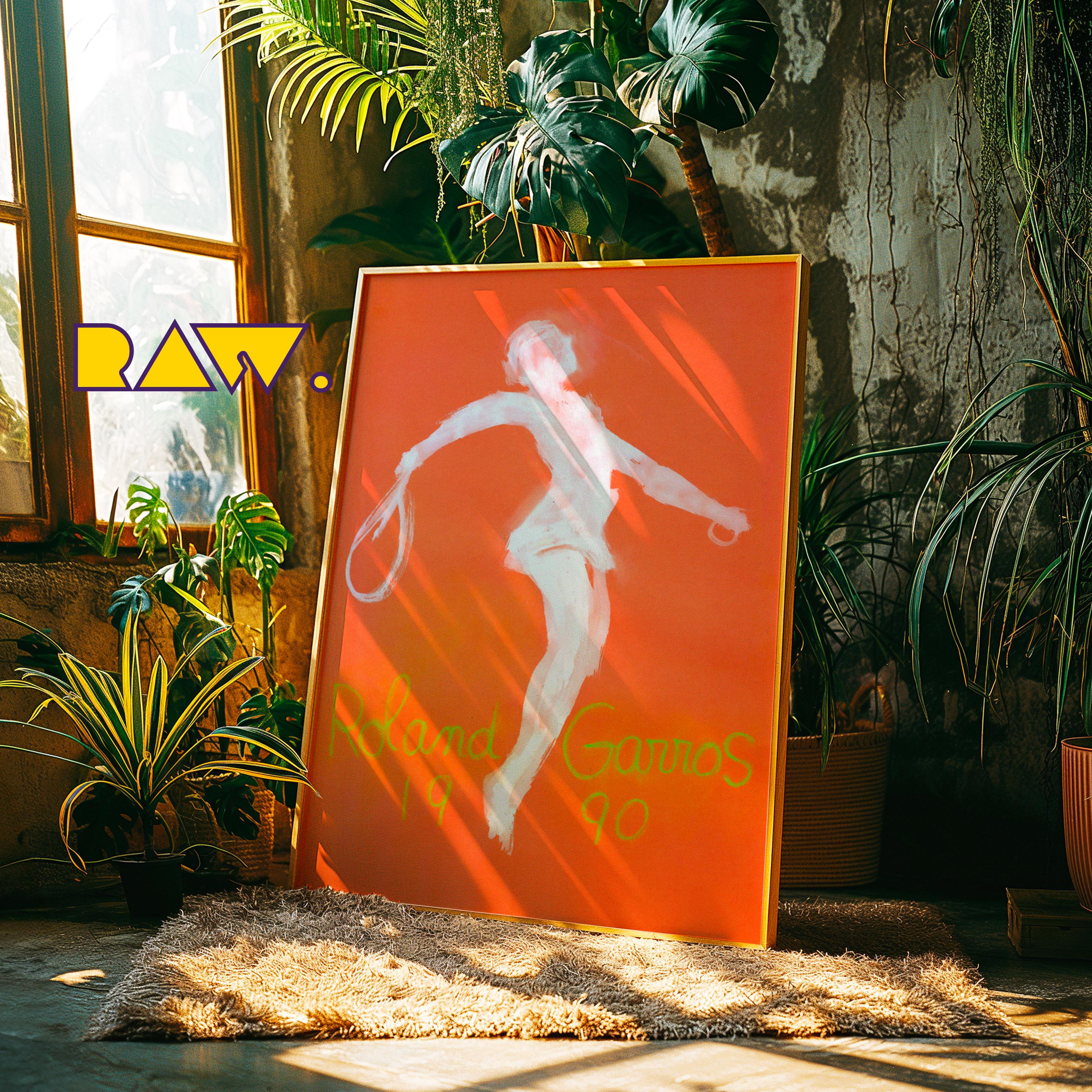 Roland Garros 1990 Tennis Art Print - Vintage Poster With Orange