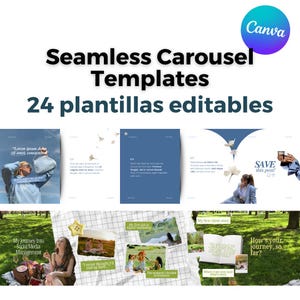 24 Carruseles Sin Costura Canva | Instagram Templates Seamless | Neutrales, Verde y Light Blue | Carruseles Editables Trendy