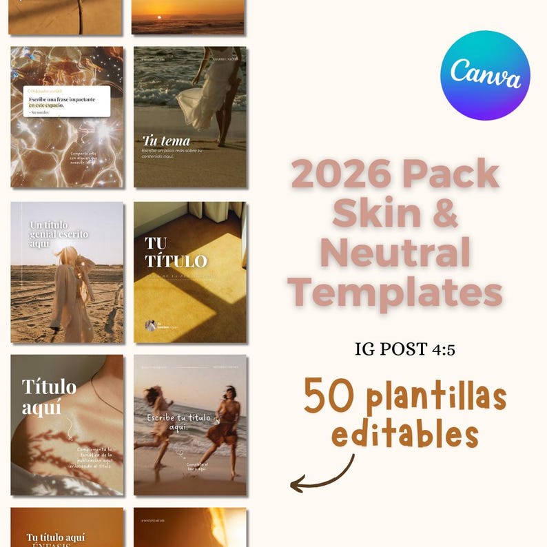 Skin & Neutral Instagram Templates 2026 | 50 Editable Canva Posts 4:5 ...