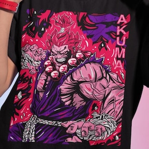 T-shirt unisex premium Street Fighting Akuma, maglietta di arti marziali urbane, maglietta da combattente giapponese, maglietta con grafica, abbigliamento ispirato agli anime