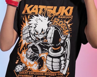 Anime-Inspired Unisex Heavy Cotton Tee - Katsuki Bakugo Graphic Shirt for Fans, Stylish Gift for Birthdays, Casual Wear, Conventions