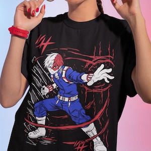 Todoroki Dynamic Anime-Inspired Unisex Heavy Cotton Tee, Perfect for Casual Outings, Gifts for Fans, Comic Con Apparel, Birthday Presents