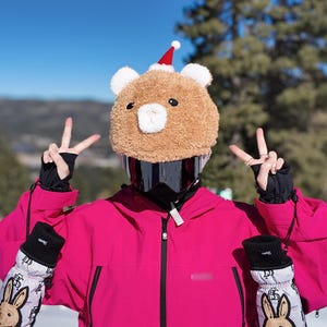 Ski & Snowboard bicycle helmet cover plush Christmas Bear, Uni Size hood hat for adults and kids, couvre casque ski, brown