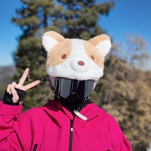 Ski & Snowboard and bike helmet cover plush Corgi Pet Dog, Uni Size hood hat for adults and kids, couvre casque ski