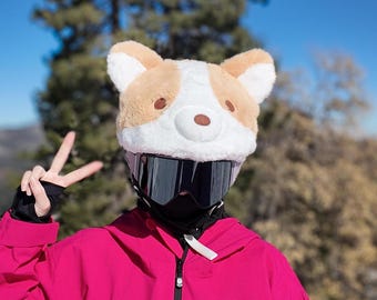 Ski & Snowboard and bike helmet cover plush Corgi Pet Dog, Uni Size hood hat for adults and kids, couvre casque ski