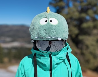 Funda para casco de esquí y snowboard, funda para casco de bicicleta con diseño de dinosaurio de peluche, gorro con capucha de talla única para adultos y niños, funda para casco de esquí, color verde