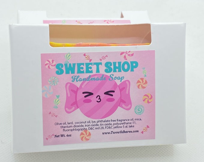 SWEET SHOP, Cherry, Raspberry, Strawberry, Rock Candy, Handmade Soap, 4 oz, Two Wild Hares
