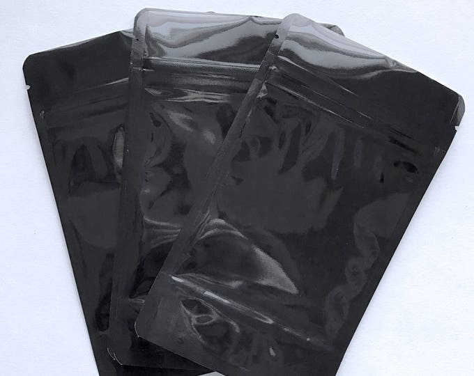 25-6x9" BLACK/CLEAR Foil Stand Up Pouches, Heavy Duty 5.4mil, Tear Notch, Zipper Seal, Impulse Sealable