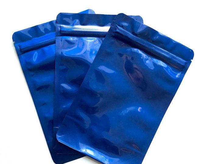 25-4x6" ELECTRIC BLUE STAND Up Pouch/Bag, Heavy Duty Packaging, Tear Notch, Zipper Seal, Impulse Sealable, Two Wild Hares