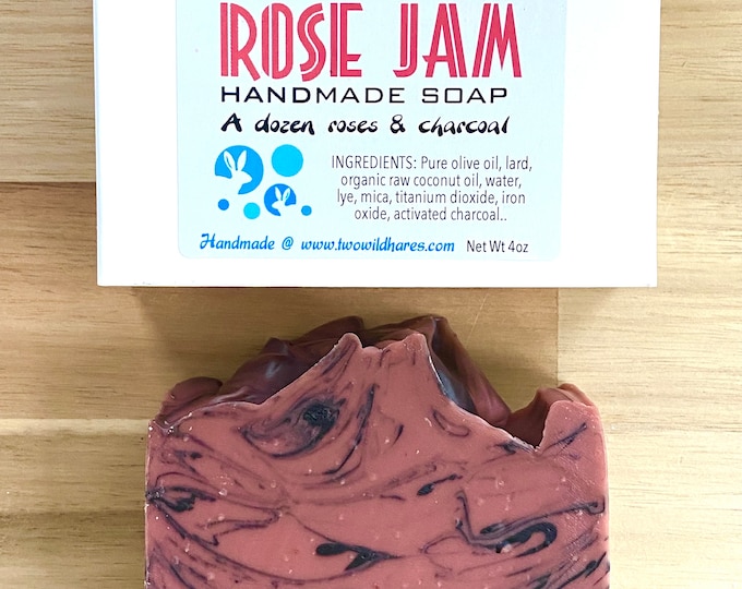 ROSE JAM Handmade Soap, Activated Charcoal 4 oz, Two Wild Hares