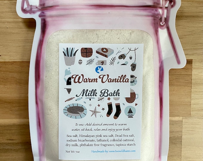 WARM VANILLA Milk Bath 7oz, Vanilla Cake Scent, Handmade, Two Wild Hares, Bubble Bath, Fragrant Bath, Gift, Women, Spa