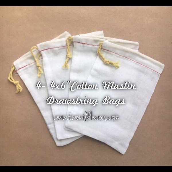 4 Muslin Bags Muslin Drawstring Bags For Making Bath Teas, Using Bubble Bars, Soap Saver, Stamping with Your Logo, Packaging Products