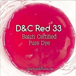 1oz. FUCHSIA Bath Bomb DYE, Batch Certified D&C Red 33, 91% Water Soluble Cosmetic Colorant, Container Packaging, Two Wild Hares