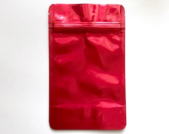 25-4x6" RED STAND Up Pouch/Bag, Heavy Duty Packaging, Tear Notch, Zipper Seal, Impulse Sealable, Two Wild Hares