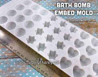 3 in 1 BATH BOMB EMBED Mold, Star, Heart, Gumdrop in 1 Mold, 36- 7/8" Cavities, Hard Plastic, Bath Bomb Making Tool, Two Wild Hares